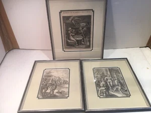 ANTICO SET 3 INCISIONI SU LEGNO 1750 OPACO SOTTO VETRO INCORNICIATO ARTE RINASCIMENTALE - Foto 1 di 10