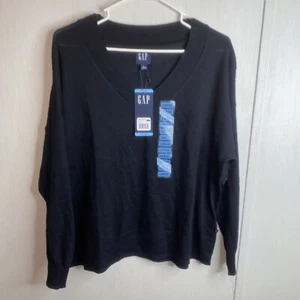 NWT GAP Light Weight V-Neck Sweater Black Large Women’s - Picture 1 of 6