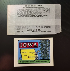 Baxter Lane Co Iowa Wo großer Mais wächst Vintage Reisegepäck Wasser Aufkleber #114 - Bild 1 von 4