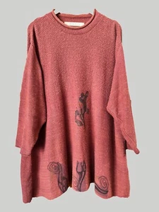 Vintage Blue Fish Women's Dusty Rose Pink Cotton / Linen Roll Neck Sweater 3x OS - Picture 1 of 5