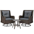 Gardeon Outdoor Chairs Patio Furniture Lounge Setting 3 Pcs Wicker Swivel Chair