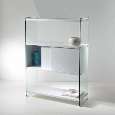 LIBRERIA COMPONIBILE BIFACCIALE IN VETRO TEMPERATO PIANI LEGNO VARI COLORI 0/70M - Immagine 1 di 4