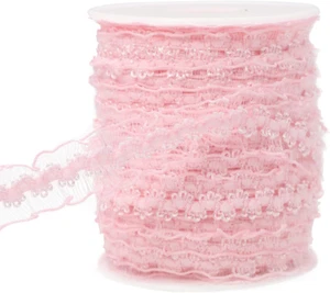 25 Yards Pink Elastic Ruffle Ribbon for Sewing 3/4 Inch Stretch Organza Lace Tri - Picture 1 of 6
