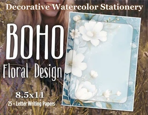 BOHO Floral- Stationery Paper (25 Sheets) 8.5 x 11 Premium Paper #68 - Picture 1 of 1