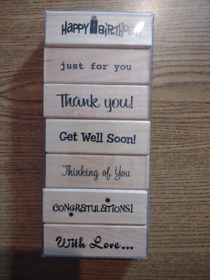 Juego de 7 sellos de goma de madera felicitaciones feliz cumpleaños hola felicitaciones  Foto 1 de 3