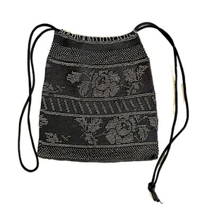 Antique Victorian Floral Micro Beaded Crochet Reticule Drawstring Handbag Purse - Picture 1 of 10