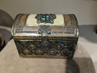 Vintage Treasure Chest Stle Biscuit Tin Fleur De Lis Made In West Germany