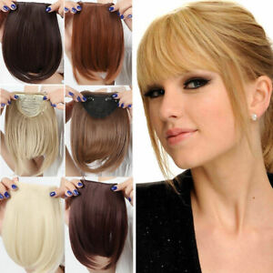 UK charming Clip On Clip In Front Bangs Fringe Hair Extension Straight one piece