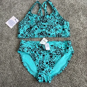 More Then Magic Chriss Cross Back UPF 50+ 2 Pc. Turquoise Bikini Girl's 10/12 - Picture 1 of 3