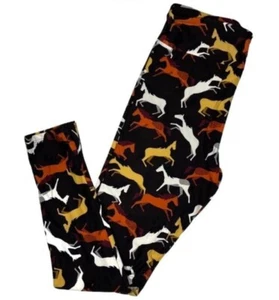 LuLaRoe Womens Leggings Size TC Brown Horses Equestrian Pony Tall And Curvy NWT - Picture 1 of 2