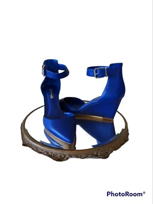 BCBGeneration Blue Leather Shoes Wedged Heel Ankle Strap NWOT - Image 1 of 4