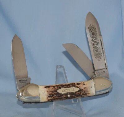 RARO CUCHILLO CANOA CAÑONERA CIERVO GRÚA BESANDO VINTAGE "NKC & DA 1977" ¡CASI COMO NUEVO!! Foto 1 de 4