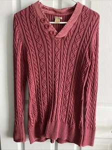RUFF HEWN Burgundy Cable Knit Sweater, Faded Look V-Neck 100% Cotton Medium - Picture 1 of 6