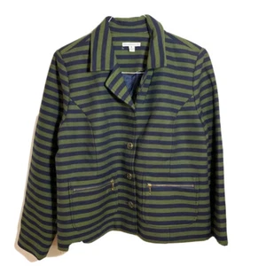Chaqueta Blazer Isaac Mizrahi Live Mujer Verde Azul Rayas Botones Forrada 16 Nueva - Imagen 1 de 8