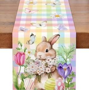 Corredor de mesa Spring - Conejito, tulipanes, margaritas y mariposas, 3 opciones de tamaño - Imagen 1 de 7