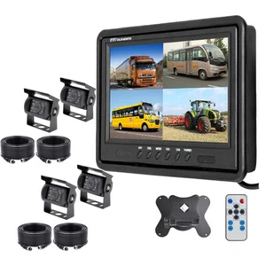 9" QUAD MONITOR SCREEN REAR SIDE VIEW BACKUP 4x CCD CAMERA KIT FOR BUS TRUCK RV - Picture 1 of 12