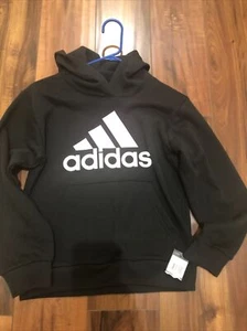 NWT Adidas Girls L  Black Pk/White  BIG LOGO Hoodie Sweatshirt L 10-12 - Picture 1 of 7