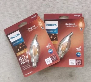 (2) Philips Vtg Edison 40W/4.5 LED Bent Tip Amber Light Candelabra Dimmable LED - Picture 1 of 2