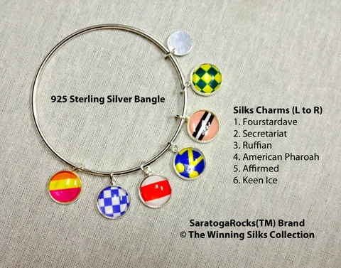 Winning SIlks™ Charm Bracelet - 925 Sterling Silver -6 Charms+FREE Horse Charm Cover
