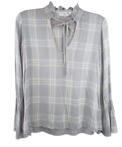 Waverly grau Jennifer grau weiß kariert Langarm Top Gr. S Bluse Bindeband V-Ausschnitt - Bild 1 von 8