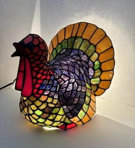Stained Glass Thanksgiving Turkey Lamp Tiffany Style 1960’s Cracker Barrel W Box - Picture 1 of 15