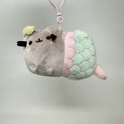 Gund Pusheen Mermaid Clip On Plush Stuffed Animal Pink Green Cat Keychain Toy 5" - Image 1 of 4