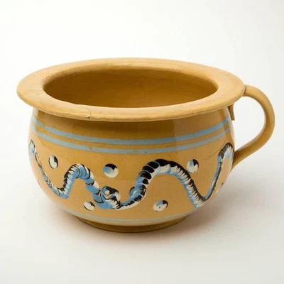 Olla de cámara "motivo dendrita" de algas azules moca amarillas del siglo XIX Foto 1 de 4