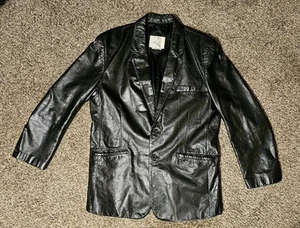 John Weitz Herren Vintage Schwarz 100% Leder Zwei Knopf Blazer Jacke Mantel 44Reg - Bild 1 von 12