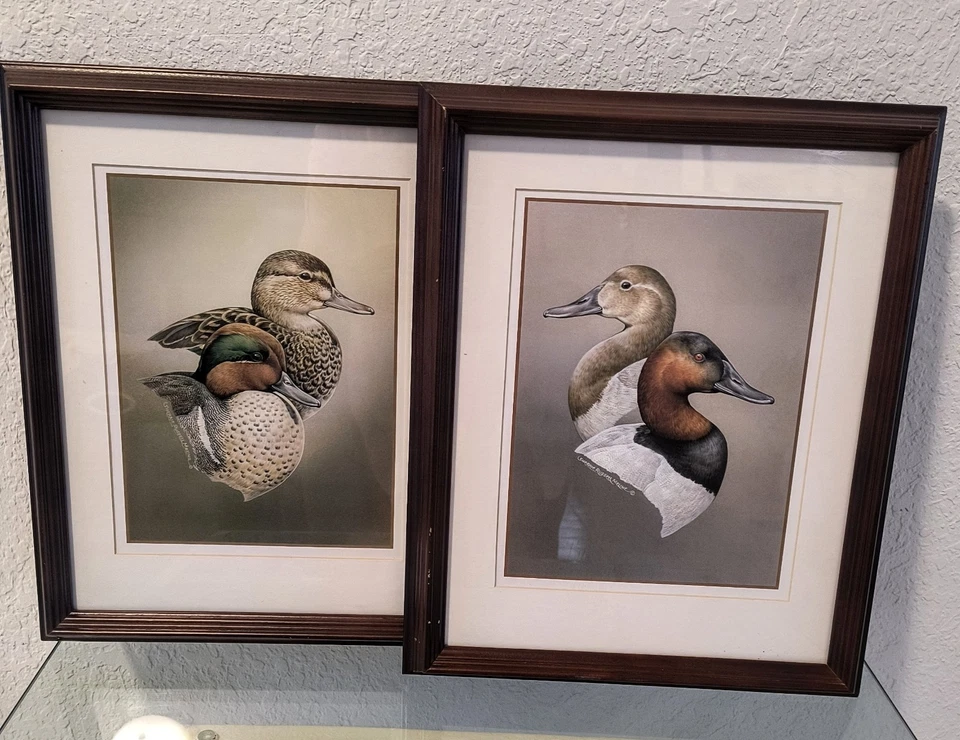 Conjunto de duas estampas vintage de pato Sherrie Russell Meline emolduradas foscas  - Imagem 1 de 4