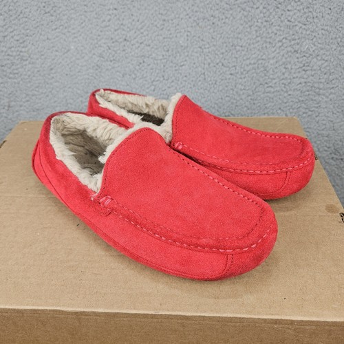 Ciabatta UGG Ascot rossa scamosciata foderata shearling uomo taglia 8 slip on pelle di pecora