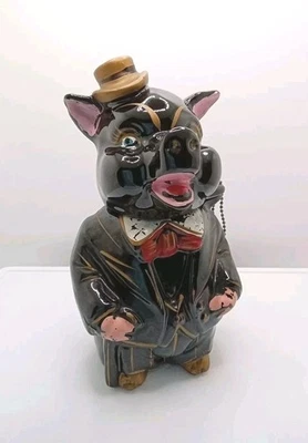 Relco Tuxedo Pig Piggy Bank Ceramic Redware Japan Hand Painted Vintage  - Image 1 of 4