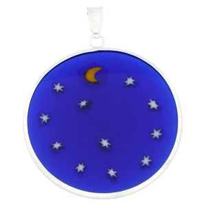 GlassOfVenice Murano Glass Millefiori Pendant "Starry Night" in Silver Frame 1-1 - Picture 1 of 4