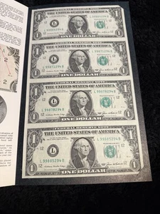 1985 Uncut Sheet of 4 $1 Dollar Bills - Bureau Of Engraving & Printing - Picture 1 of 4