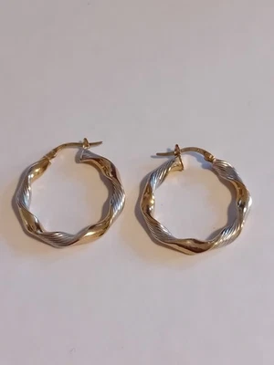 9ct White & Yellow gold Italian Twisted Hoop earrings :  Perfect ✔️ - Image 1 of 4