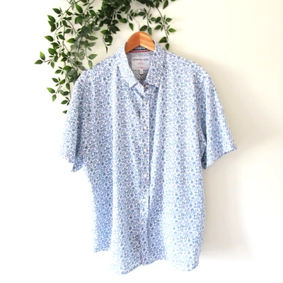 International Report Mens 4 Way Stretch Blue Floral Short Sleeve Button Shirt XL - Image 1 of 4