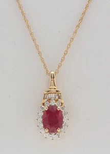 1.43 Carat Natural Red Ruby and Diamond in 10K Solid Yellow Gold Pendant - Picture 1 of 5