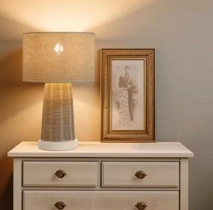 TOZING 15.4 in. Rustic Farmhouse Handmade Rattan Table Lamp - Picture 1 of 8