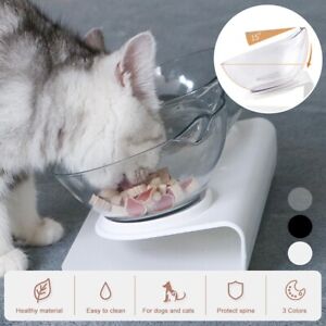 Cat Double Bowls Pet Dog Food Water Bowl Feeder Dual Angle with Raised Stand UK