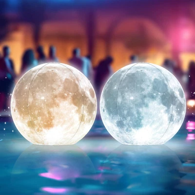 Full Moon Floating Pool Lights Solar Powered-14" Inflatable Pool Balls Swimming - Image 1 of 4
