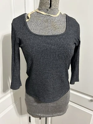 Top ajustado acanalado gris Club Wear vintage años 90 VIXEN corbata trasera para mujer mediana gótica Foto 1 de 4