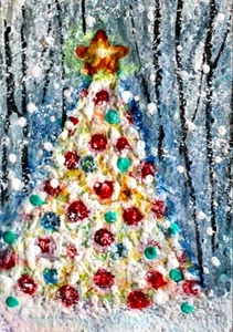 ACEO Original PINTURA DE INVIERNO Nieve PINO Paisaje Invierno Vacaciones Navidad ARTE - Imagen 1 de 1