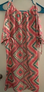 NEW NWT Maggie Breen 14 Girl Pink Green Print Split Sleeve Dress - Picture 1 of 7
