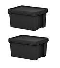 2 Wham Black 16L Heavy Duty Storage Boxes Upcycled Plastic 38.5cm 29cm x 21.5cm