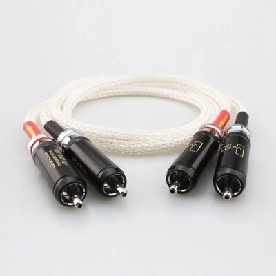 Pair Soft 16 Core Pure Silver Hifi Audio Cable Line RCA to RCA for Amplifier AMP - Image 1 of 4