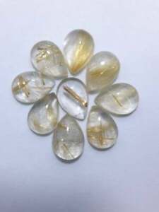 Natural Golden Rutile Quartz Pear Cab Loose Gemstone Size 4x6mm To 7x10mm AAA+
