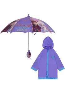 Disney Kids Umbrella and Slicker, Frozen Elsa and Anna Little Girl Rain Wear Set - Picture 1 of 5