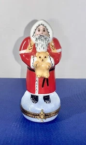 Limoges Frankreich Weihnachtsmann Teddybär Peint Main 1/200 Schmuckstück/Andenkenbox - Bild 1 von 6
