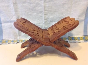 Vtg 1960's Hand Carved Wooden Folding Book Bible Koran Stand India Shesham Wood - Picture 1 of 4
