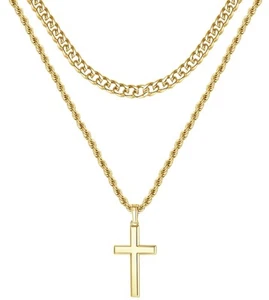925 Sterling Silber Kreuz Halskette für Herren Damen 18K Gelbgold vergoldet Kreuz... - Bild 1 von 6