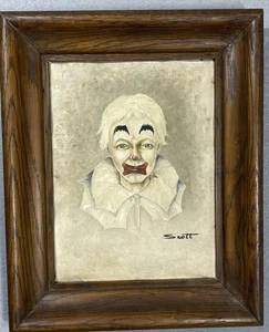 Vintage MCM Framed Original Unique White Clown Signed Oil Painting - Picture 1 of 20